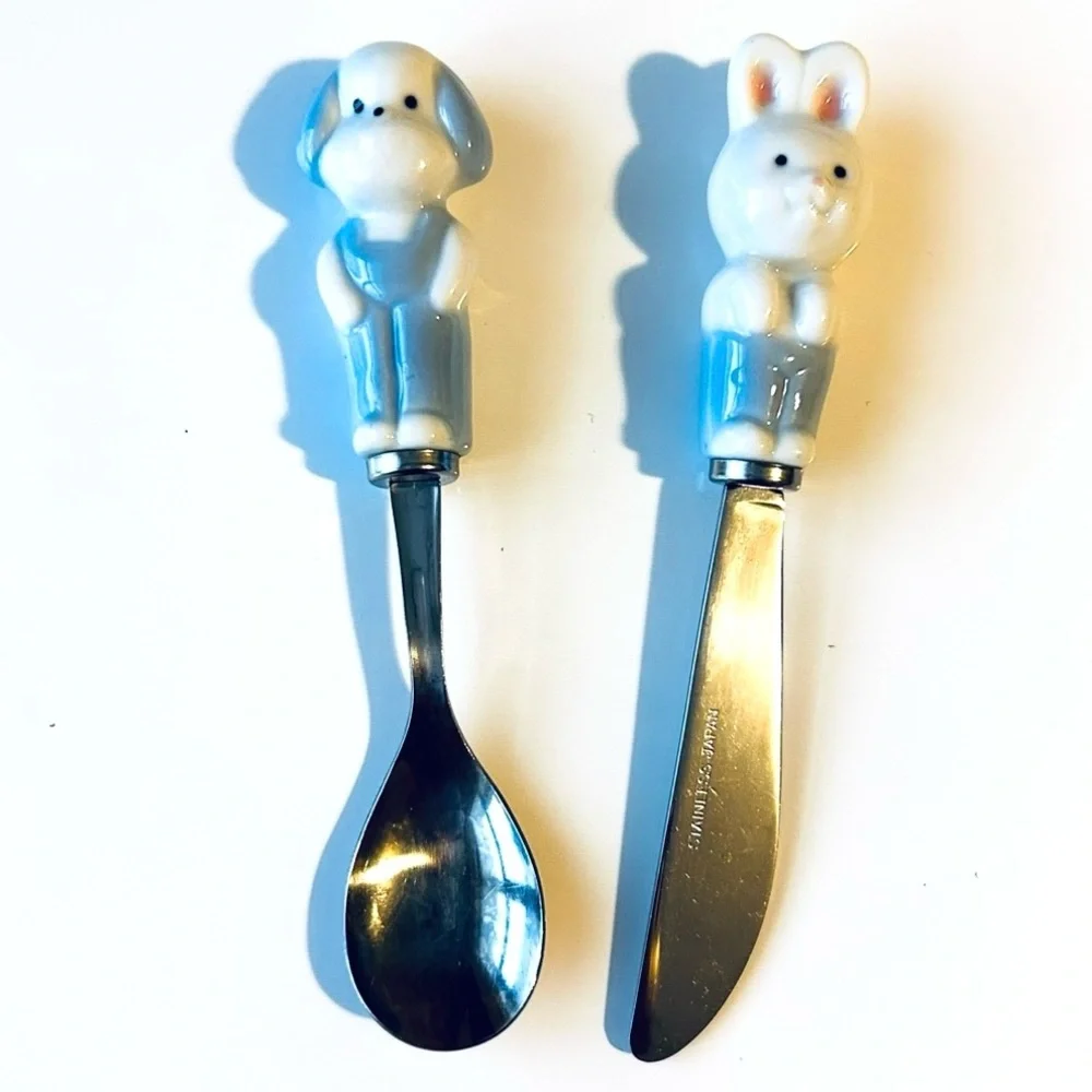 Lillian Vernon Child's Ceramic and Stainless Steel Flatware Spoon & Knife Set